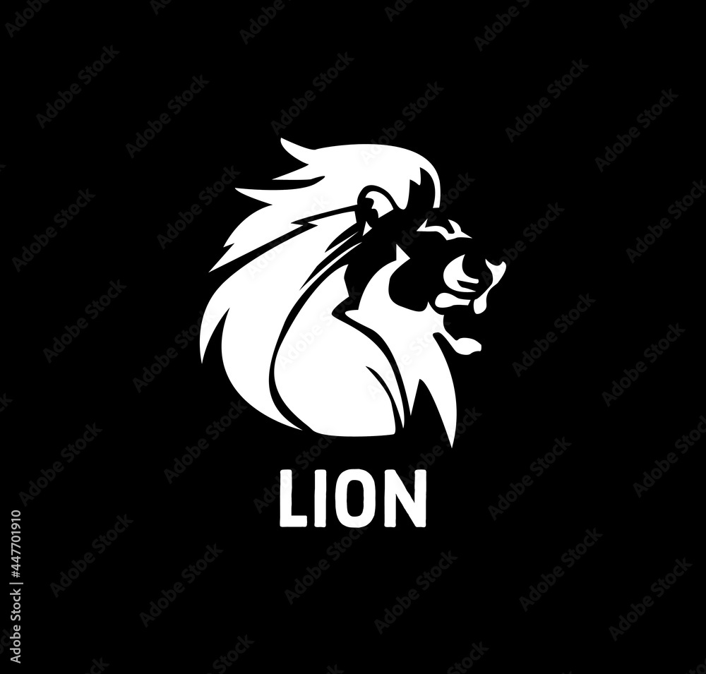 Illustration of simple icon LION on a black background.
