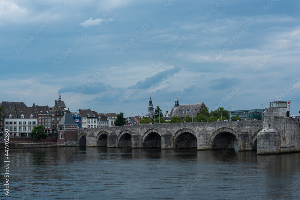 Naklejka premium view of the river and bridge in Maastricht