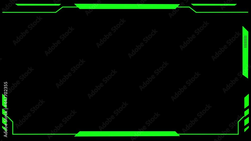 HUD Futuristic Green Elements Interference Signal User Control Interface Screen Panel Loop Animation. Motion Abstract Hologram VHS Noise Background In Hi Technology Future border frame. 4K