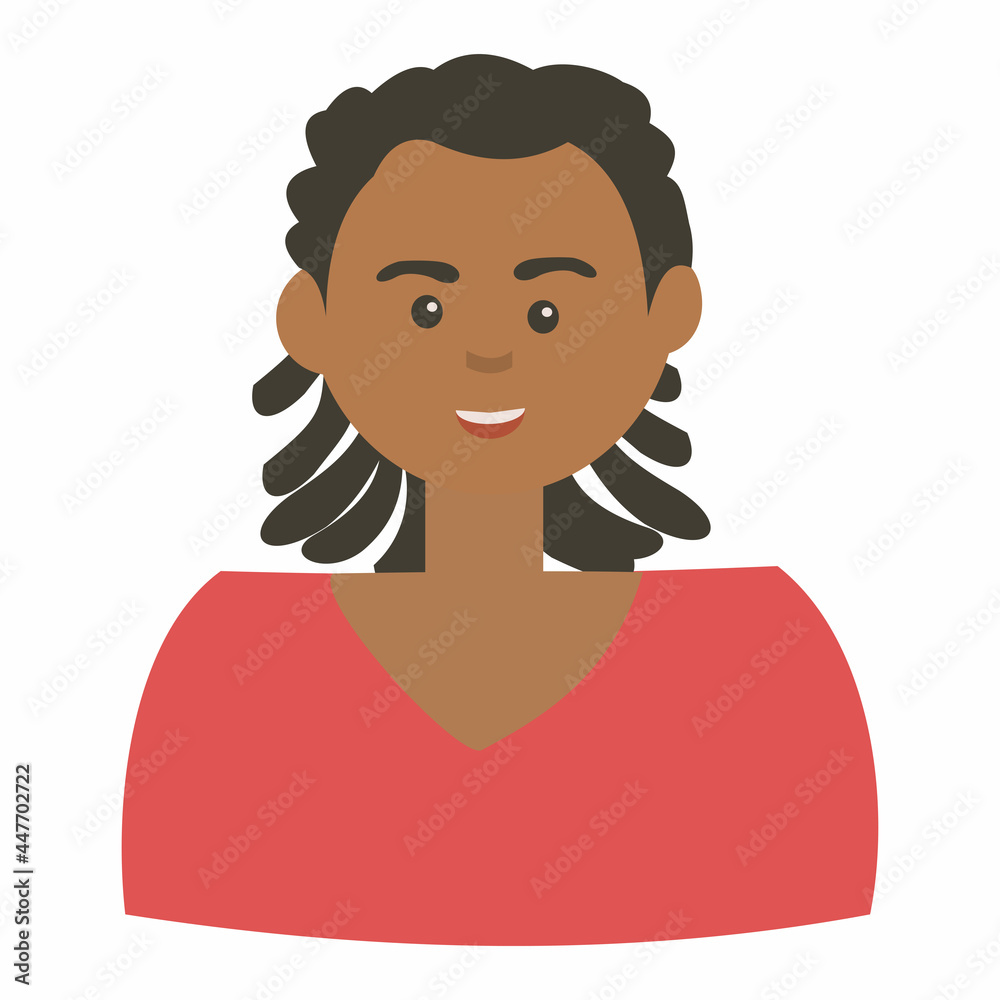 African american man with pigtails avatar Flat vector illustration on white background