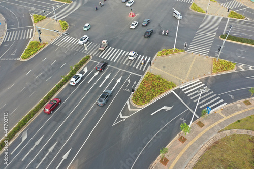 Fotografie High angle view of busy traffic flow at modern city road intersection in China