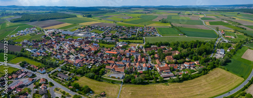 Aerial view of the city Sugenheim in Germany, Bavaria on a sunny spring day