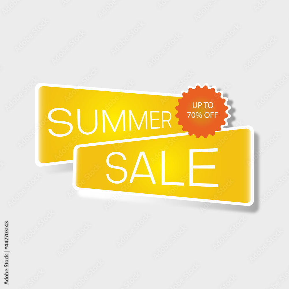 Summer Sale banner on yellow color. Sale offer price sign. Discount text. Vector