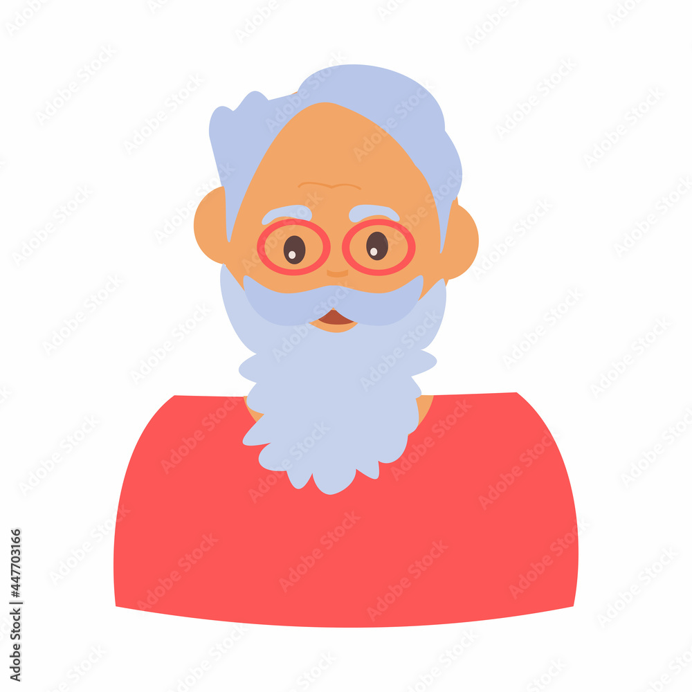 Old man with beard avatar Flat vector illustration on white background