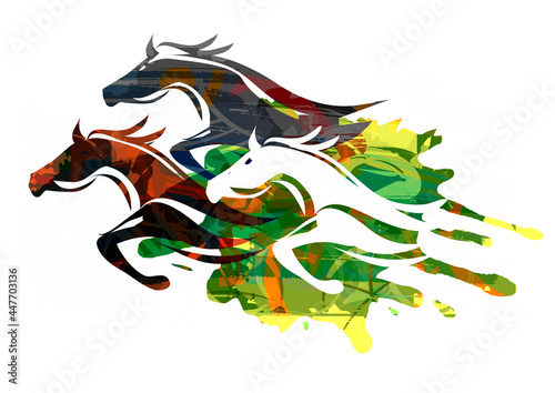 

Three Running Horses.
Expressive colorful illustration of three horse silhouettes. 