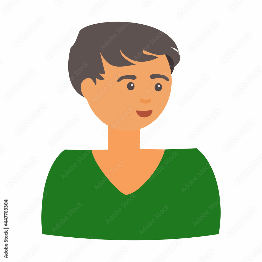 Brunette man avatar Flat vector illustration on white background Brunette man avatar Flat vector illustration on white background