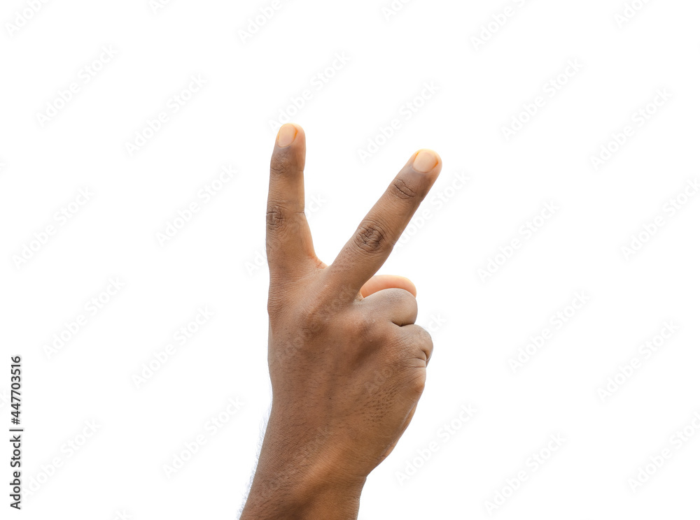 Victory sign with two fingers on isolated white background Victory sign with two fingers on isolated white background