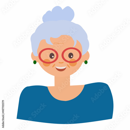 Old woman avatar Flat vector illustration on white background