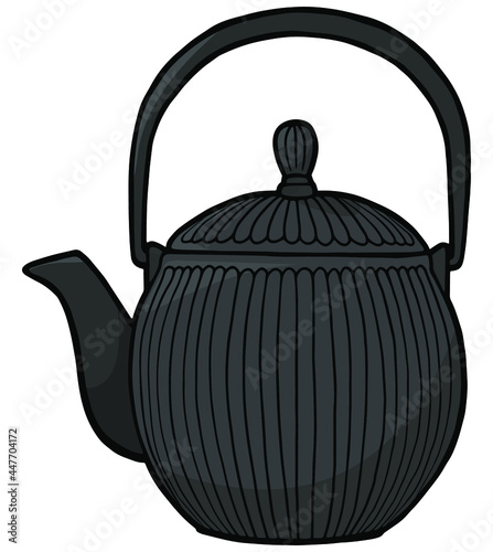 Traditional cast iron teapot. Black teapot for the Asian tea ceremony. 