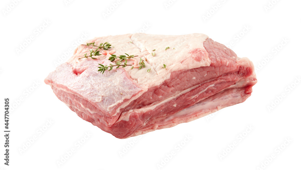 raw beef pork steak  with rosemary isolated on white background and clipping path