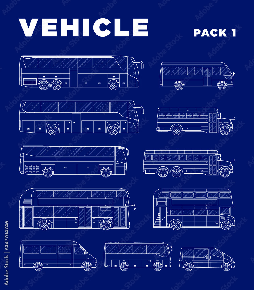 Vehicle vector illustration in linear style, Pack 1.