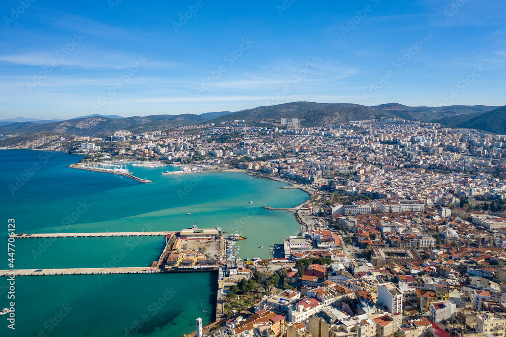 Turkey, Aydin, Kusadasi, Aerial view of sea and city Turkey, Aydin, Kusadasi, Aerial view of sea and city