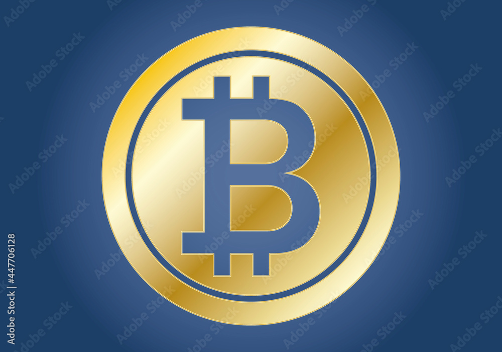 Criptomoneda de Bitcoin dorada en fondo azul. Criptomoneda de Bitcoin dorada en fondo azul.