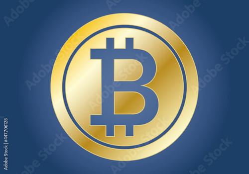 Criptomoneda de Bitcoin dorada en fondo azul.