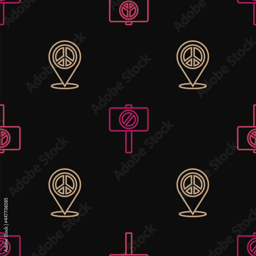 Set line Peace, Location peace and Protest on seamless pattern. Vector