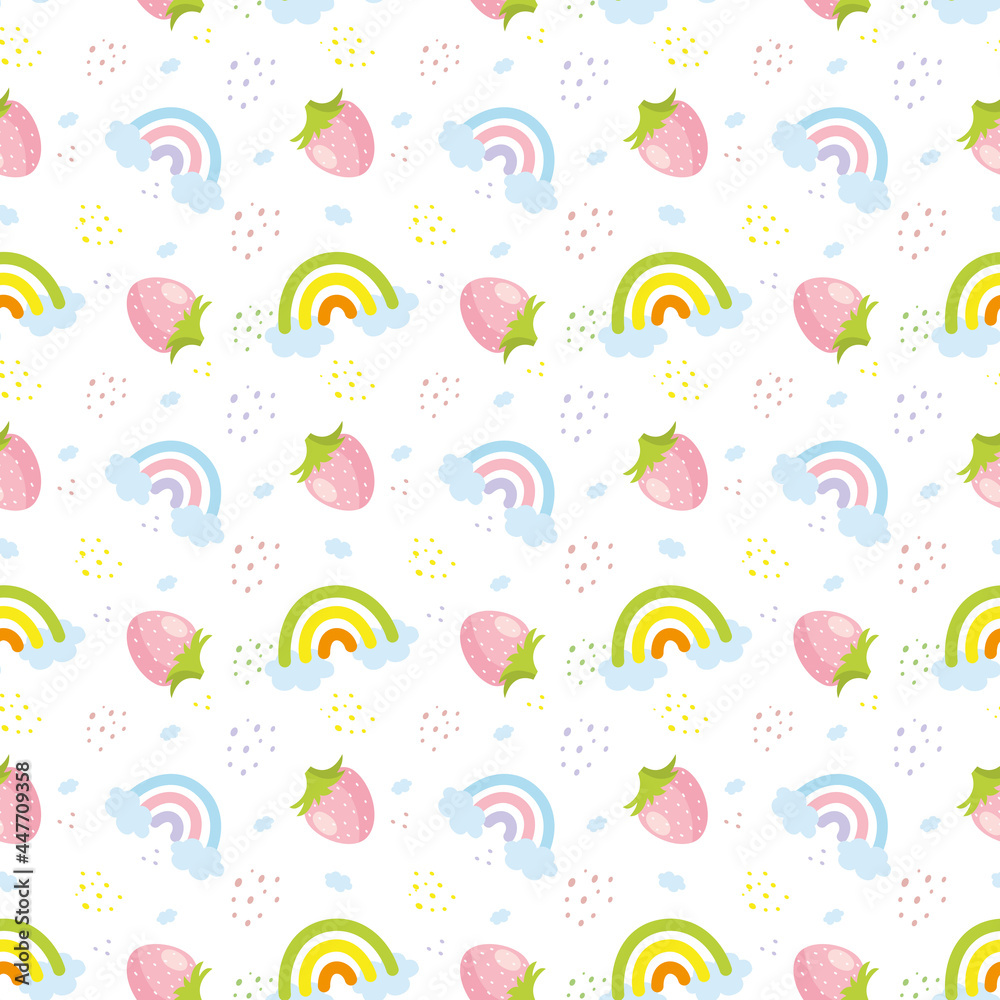 Strawberries, rainbow seamless pattern on white background vector image