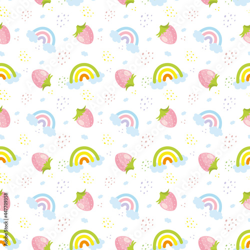 Strawberries, rainbow seamless pattern on white background vector image