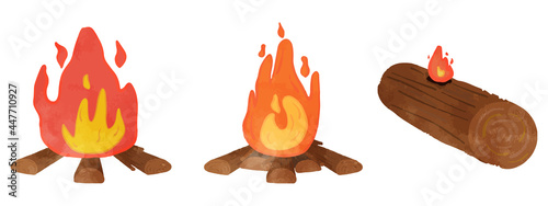 3 set illustrations of cute bonfire