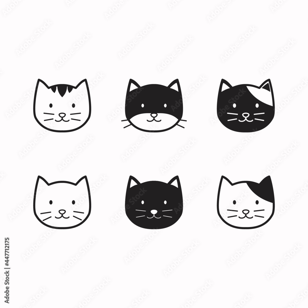 a collection of cute cat face illustrations