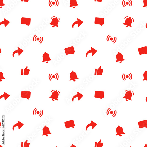 Seamless pattern with red video social media icons.