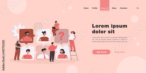 Tiny HR specialist looking for recruits for job flat vector illustration. Cartoon business employers choosing talents. Personnel change, employment agency and communication concept