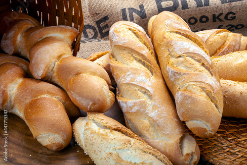 Basket of bread baked in a wood oven