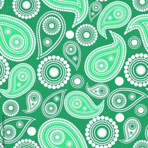 White pattern boteh, buta, paisley on a green background. Seamless pattern for textiles, fabrics, wallpapers, wrapping paper and more for your smart designs.