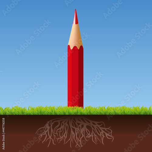 Concept de la culture et du savoir avec un crayon qui pousse comme un arbre pour symboliser la recherche d’idée.