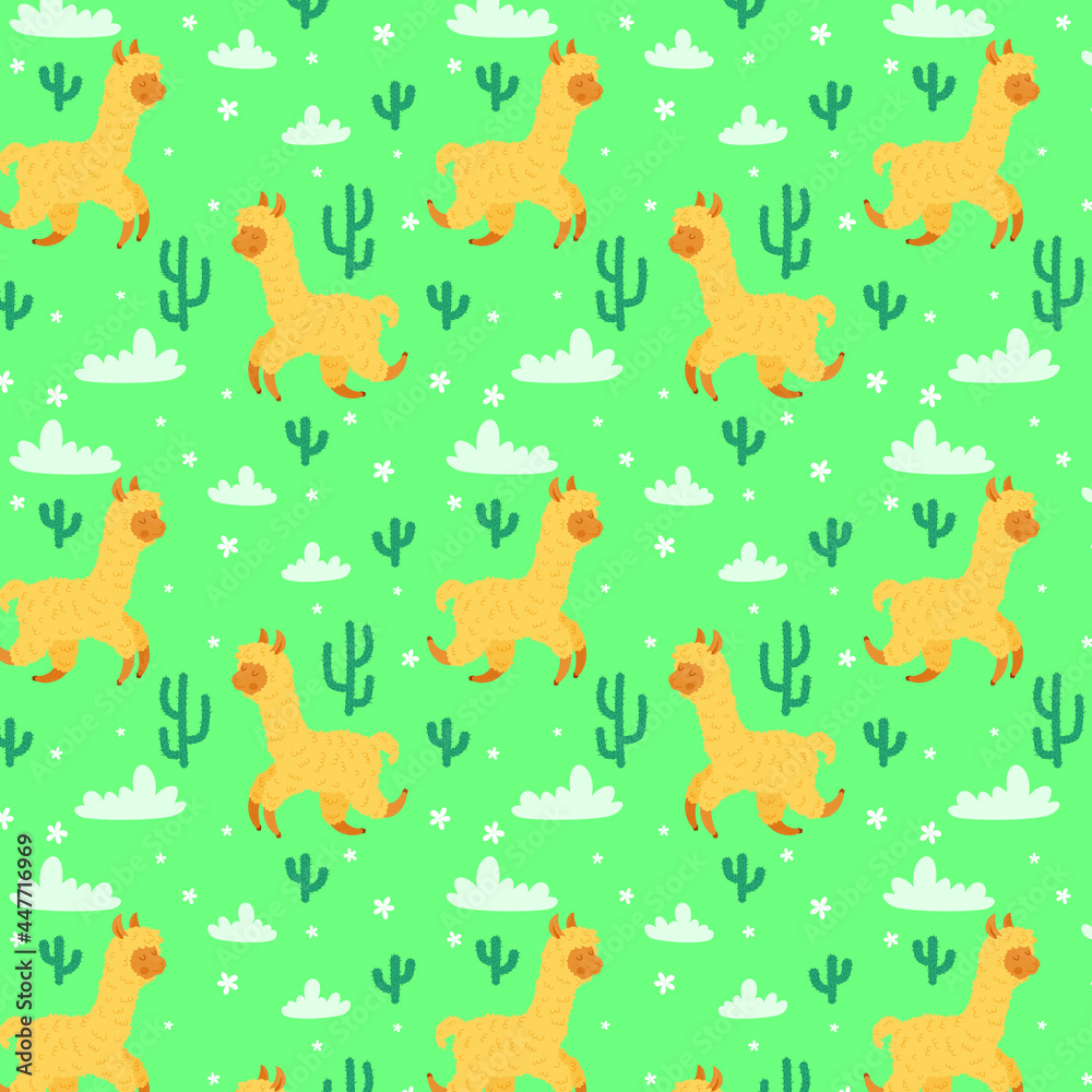 Cute llama seamless pattern. Llamas vector pattern. Llamas, clouds, and cacti. Cute llama seamless pattern. Llamas vector pattern. Llamas, clouds, and cacti.