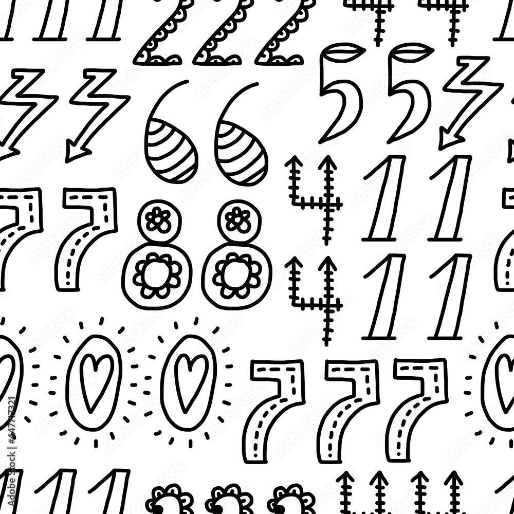 Doodle numbers. Vector seamless pattern with line numbers. Seamless pattern can be used for wallpaper, pattern fills, web page background, surface textures..