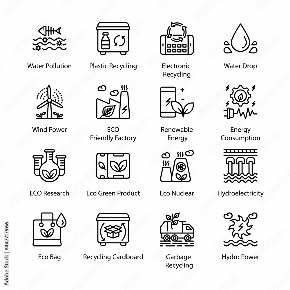 ECO and Bio Technology Outline Icons - Stroked, Vectors