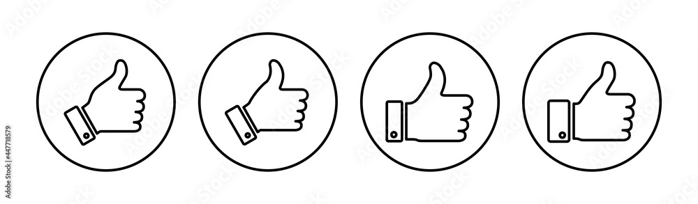 Thumbs up icon set. Hand like. Like icon vector. Thumbs up icon set. Hand like. Like icon vector.