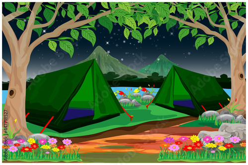 tents in forest vector design