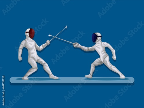 Athlete fight in fencing combat sport. competition sport illustration vector