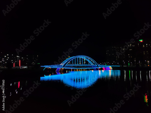 Beautiful view to the Tribeni Restaurant on the bridge at night , Dhaka Bangladesh photo