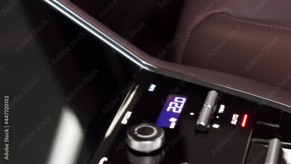 Auto detailing. Modern leather brown car interior. Gearbox on the automatic transmission. High quality 4k footage Auto detailing. Modern leather brown car interior. Gearbox on the automatic transmission. High quality 4k footage