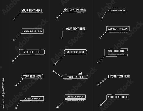 Digital callouts, footnotes. Layout for links and digital information. Source for advertising. Set of HUD. Vector illustration.