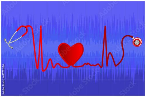 equipment for measuring heart waves on graph background vector design