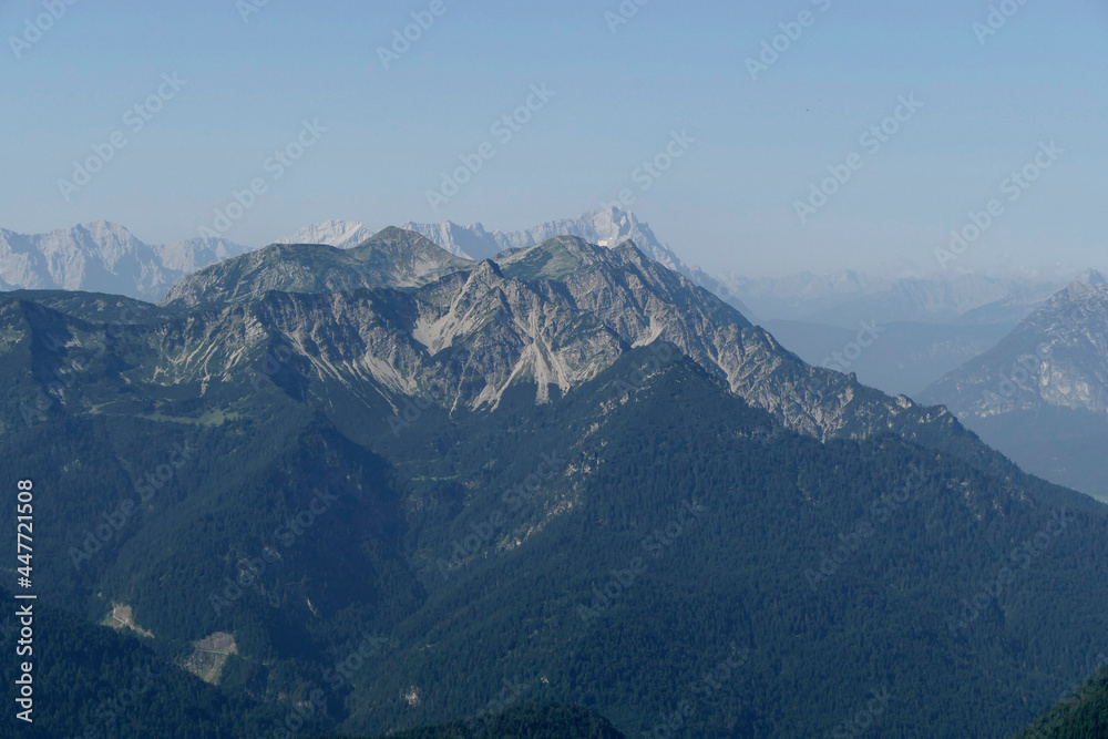 Mountain panorama from mountain Heimgarten in Bavaria, Germany