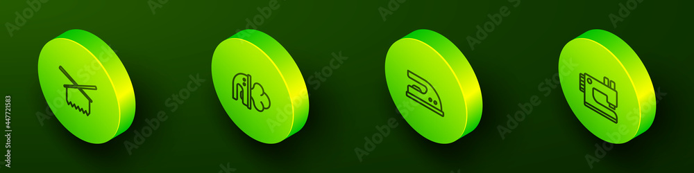 Set Isometric line Knitting needles, Electric iron, and Sewing machine icon. Vector Set Isometric line Knitting needles, Electric iron, and Sewing machine icon. Vector