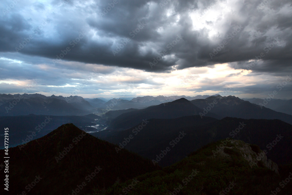 Dramatic thunderstorm from Herzogstand mountain in Bavaria, Germany