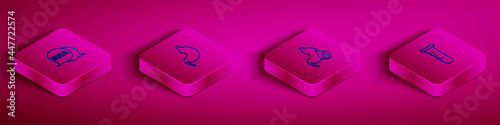 Set Isometric line DNA symbol, Human stomach, Stomach heartburn and Test tube and flask icon. Vector