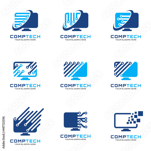 Computer Tech, Computer repair, Computer services, Screen Computer logo designs concept, tech logo template set vector icon illustration design