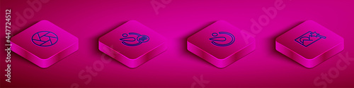 Set Isometric line Camera shutter, timer, and Photo retouching icon. Vector