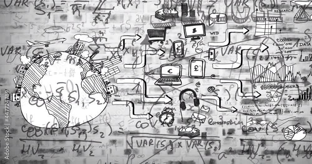 Animation of social media icons over mathematical equations Animation of social media icons over mathematical equations