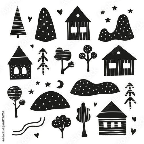 Set of doodle scandinavian icons.