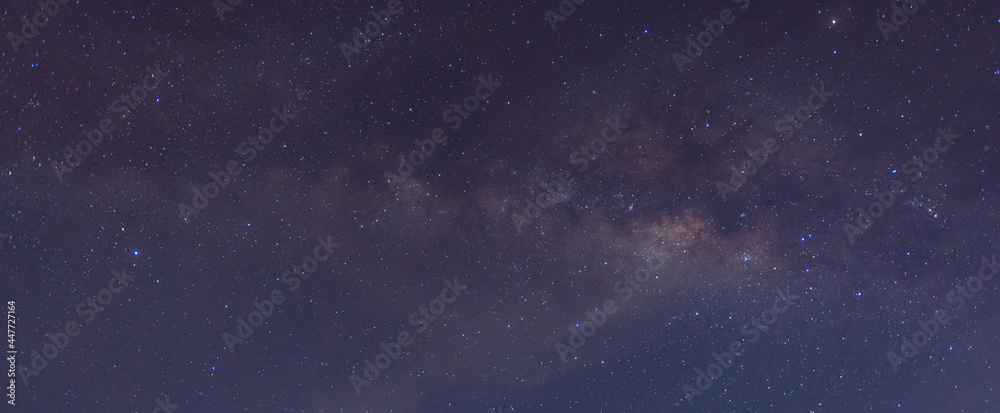 Amazing Panorama blue night sky milky way and star on dark background.Universe filled with stars, nebula and galaxy with noise and grain.