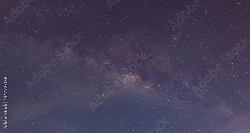 Amazing Panorama blue night sky milky way and star on dark background.Universe filled with stars  nebula and galaxy with noise and grain.