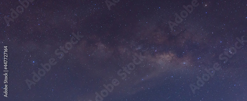 Amazing Panorama blue night sky milky way and star on dark background.Universe filled with stars, nebula and galaxy with noise and grain. © Mohwet
