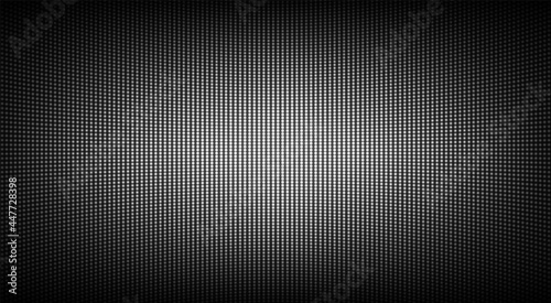 Led screen texture. Lcd display with dots. TV pixeled background. Analog digital monitor. Black white projector grid. Electronic diode effect. Monochrome television videowall. Vector illustration.
